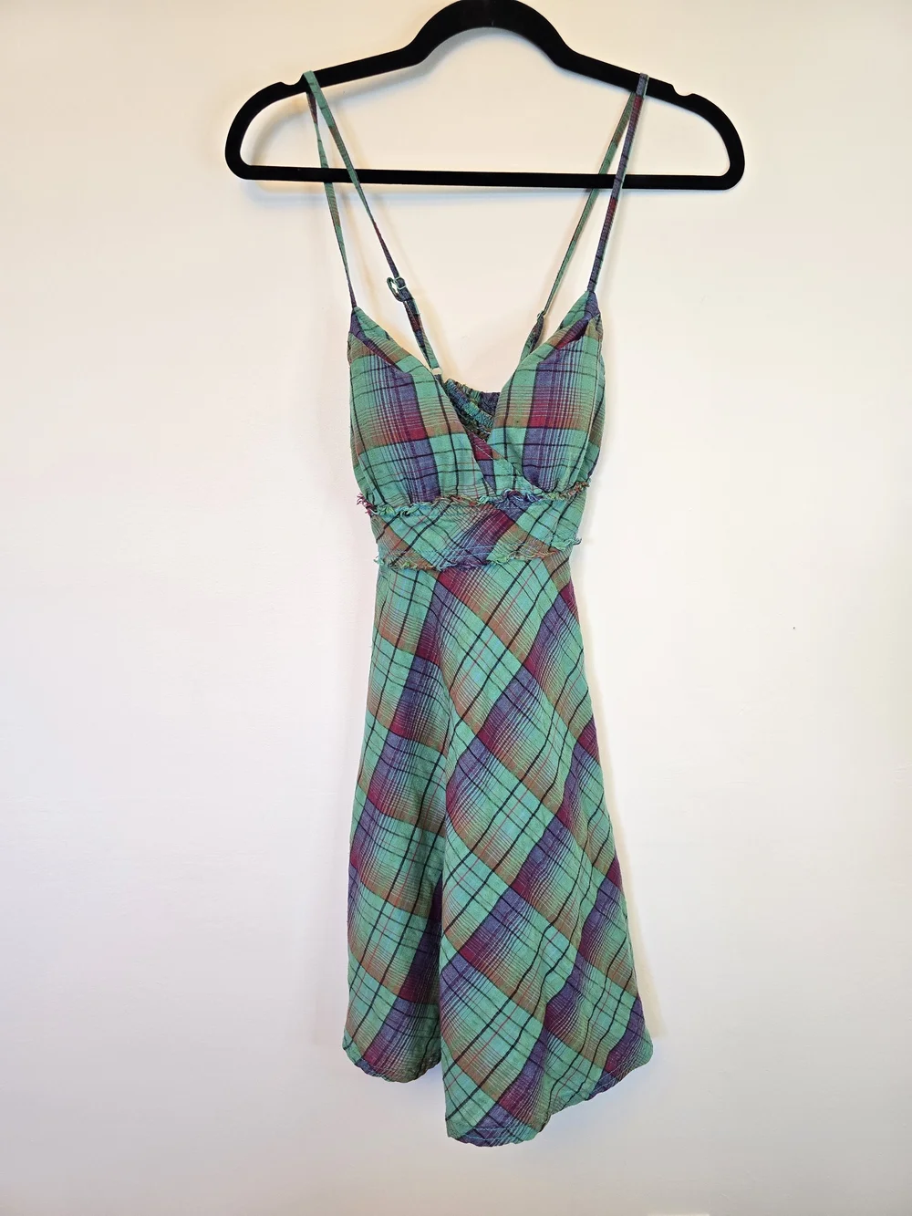 Free People Plaid Spaghetti Strap Sundress in Teal & Purple - Picture 1 of 5